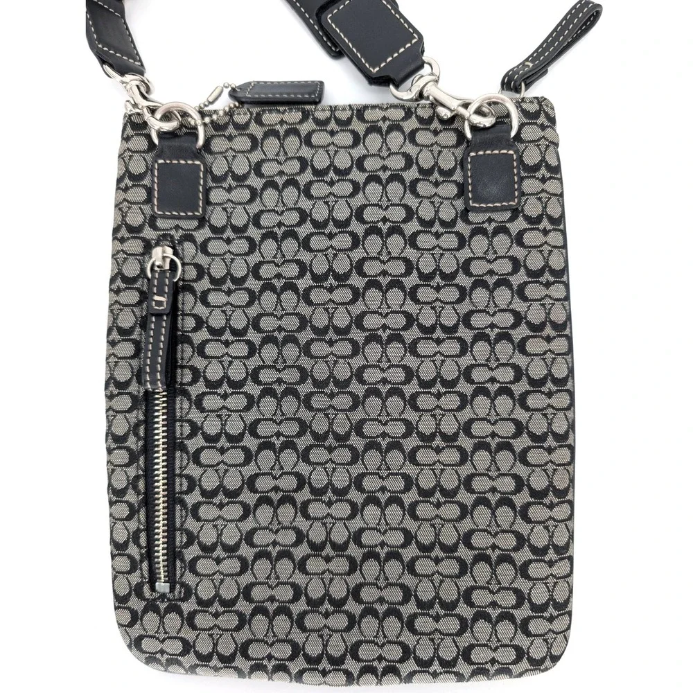 Coach Gray Black Signature‎ Mini C Canvas Leather Trim Crossbody Bag Y2K Classic - Picture 5 of 13